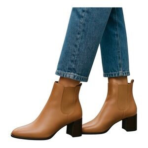 Kahmune London Mila Heeled Leather Bootie in Light Brown size 10 (EU 40) NWOB